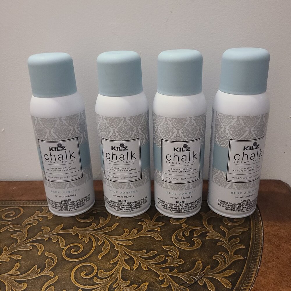 KILZ Chalk Spray Paint, Interior, Blue Juniper, 4 Count x 12 Ounces Each